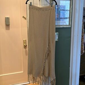 Beige Crochet Maxi Skirt with Slit and Tassels Elastic Waist Size Large